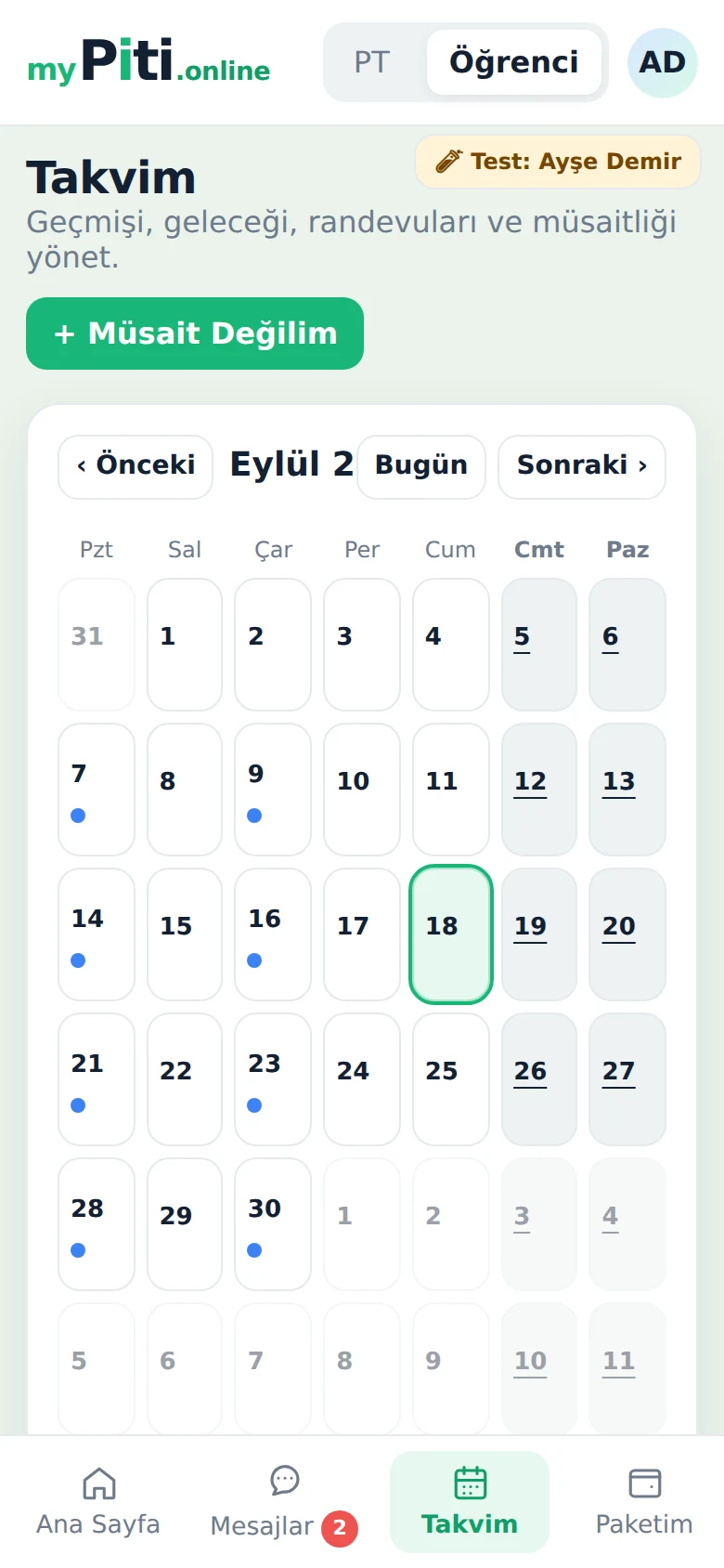 Antrenmana yer aç.